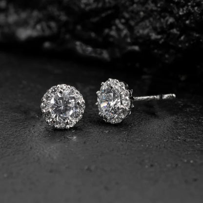 Huitan™ Cubic Zirconia Stud Earrings – Elegant Silver Tone Couple Set for Men & Women