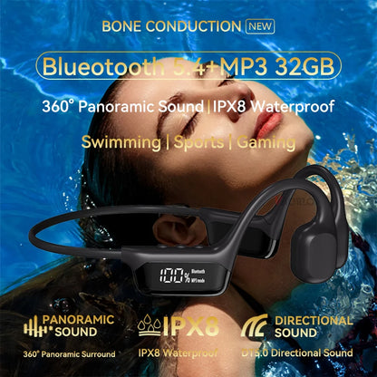 AquaVibe™ — Bone Conduction Bluetooth Headphones with MP3 & 32GB Storage (IPX8 Waterproof)