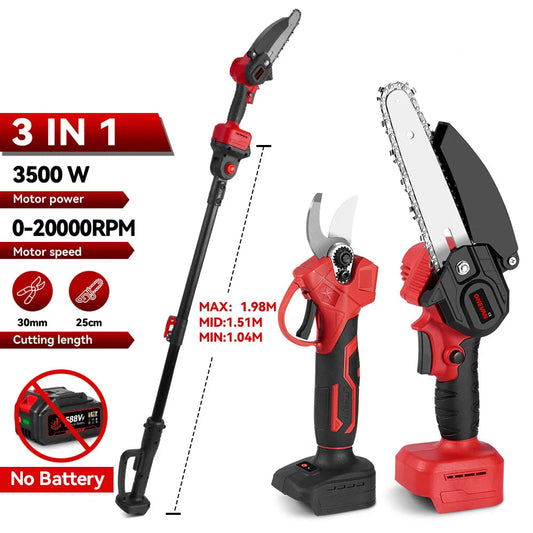 ONEVAN PowerTrim Pro™ — 3-in-1 Cordless Chainsaw & Pruning Shears (3500W, Brushless Motor)
