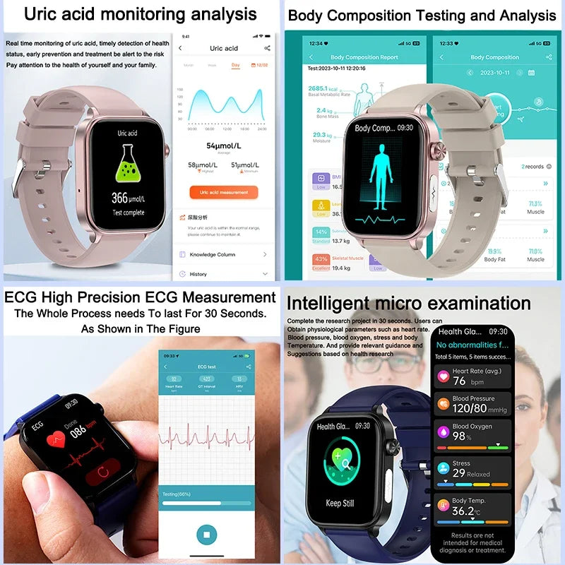 2025 VitalCare™ ECG+PPG Smartwatch – Advanced Blood Pressure, Lipid, Uric Acid & Menstrual Health Tracker for Women