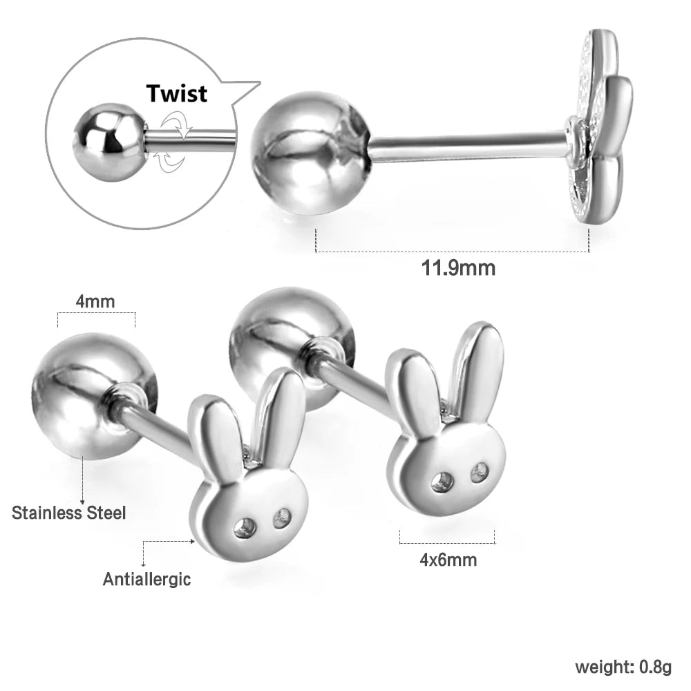 LUXUSTEEL Mini Cute Stud Earrings – Stainless Steel Heart, Butterfly, Rabbit Designs for Women & Girls | Helix & Cartilage Piercing Jewelry