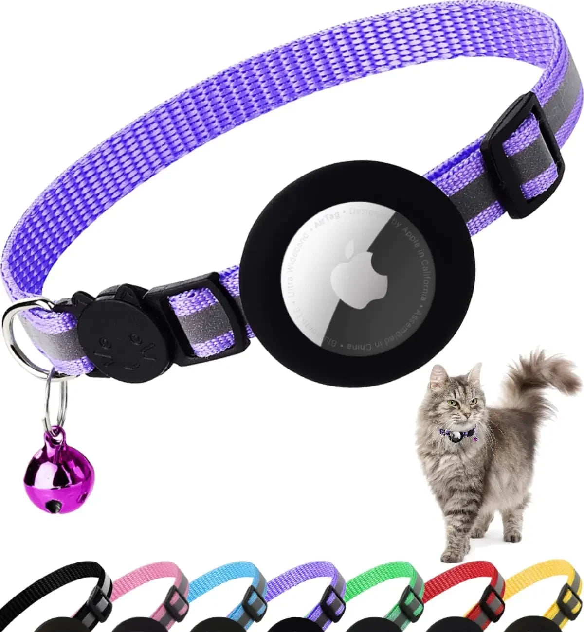 Reflective Breakaway Cat Collar with AirTag Holder & Bell – Safe, Stylish, and Smart Tracking