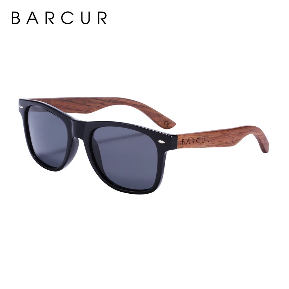 BARCUR™ Premium Black Walnut Wood Polarized Sunglasses for Men – UV400 Square Frame Eyewear + Gift Box