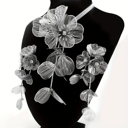 Best Lady™ 3-Piece Vintage Floral Rhinestone Jewelry Set – Handmade Party Statement Necklace, Earrings & Ring