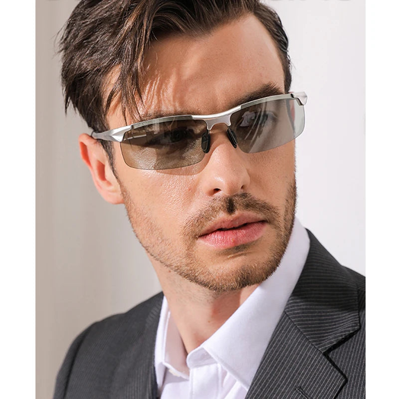 CLLOIO Polarized Photochromic Sunglasses – UV400 Day/Night Driving Chameleon Glasses for Men (Aluminum Frame)