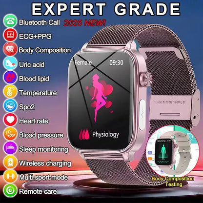 2025 VitalCare™ ECG+PPG Smartwatch – Advanced Blood Pressure, Lipid, Uric Acid & Menstrual Health Tracker for Women