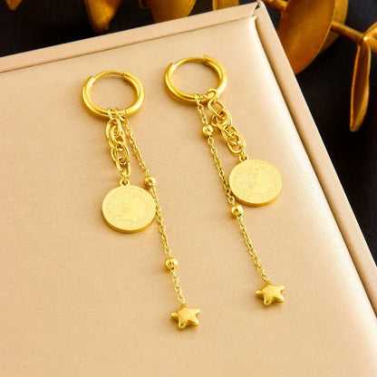 DIEYURO™ Golden Star Portrait Coin Jewelry Set – Necklace, Earrings & Bracelet