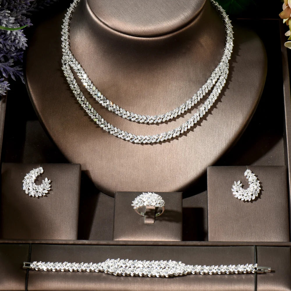2025 Bestseller: 4-Piece Cubic Zirconia Bridal Wedding Jewelry Set – Timeless Elegance for the Modern Bride