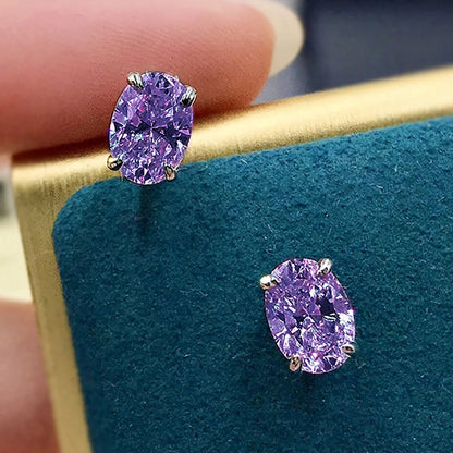 CAOSHI Elegant Oval-Cut CZ Stud Earrings – Simple Shiny Crystal Jewelry for Women | Timeless & Versatile Accessories