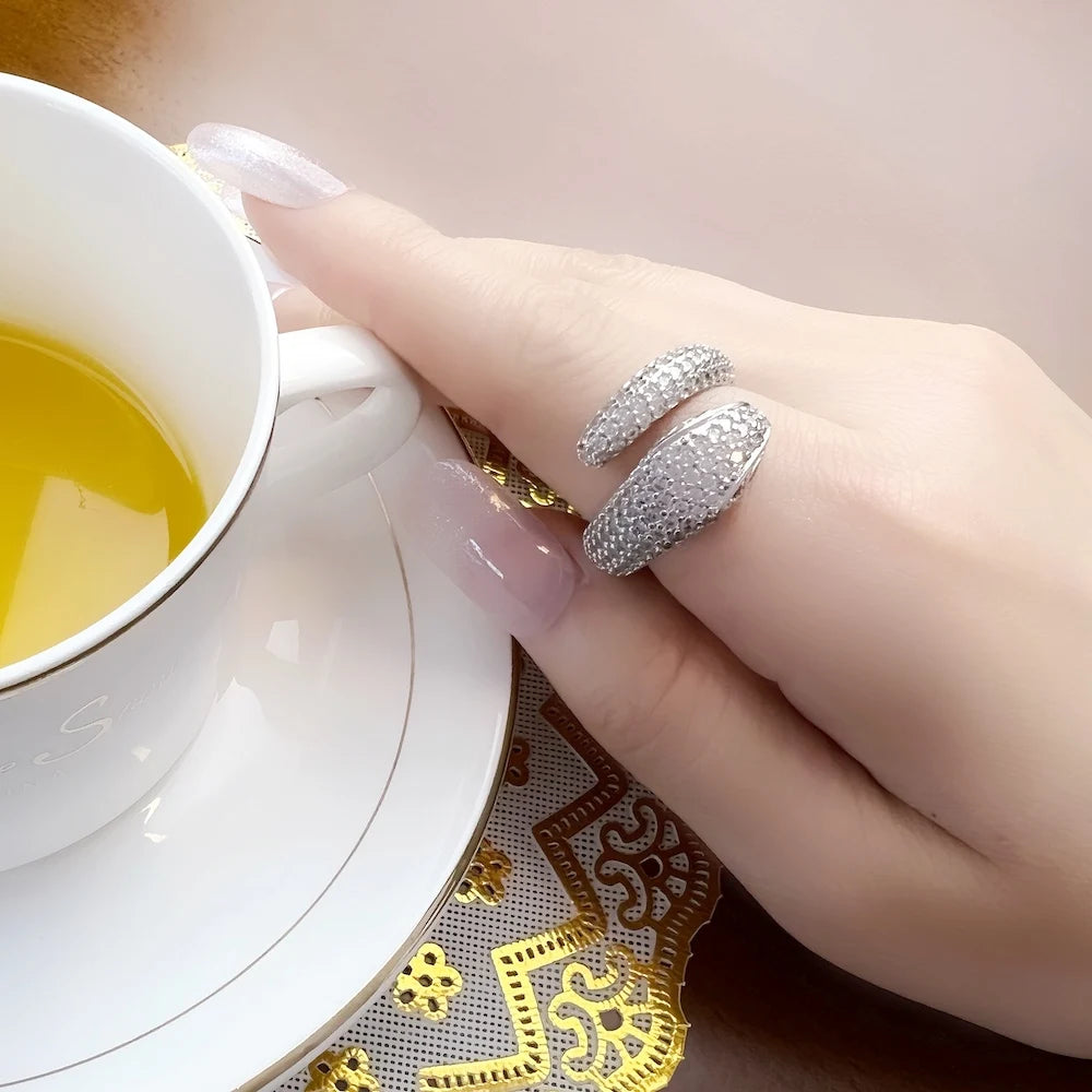 FrostViper™ White Pave Snake Ring – 925 Sterling European Glam