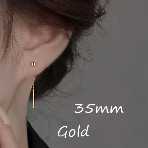 Minimalist Geometric Tassel Earrings – Long Silver Ball Drop Chain Dangle for Women | Trendy K-Pop Inspired Jewelry