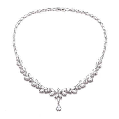 ZAKOL Luxury Zirconia Leaf Bridal Jewelry Set – Elegant Necklace, Earrings, Ring & Bracelet for Weddings