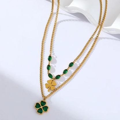EILIECK™ 4-Leaf Clover Green Zircon Necklace | 316L Stainless Steel Waterproof Pendant for Women