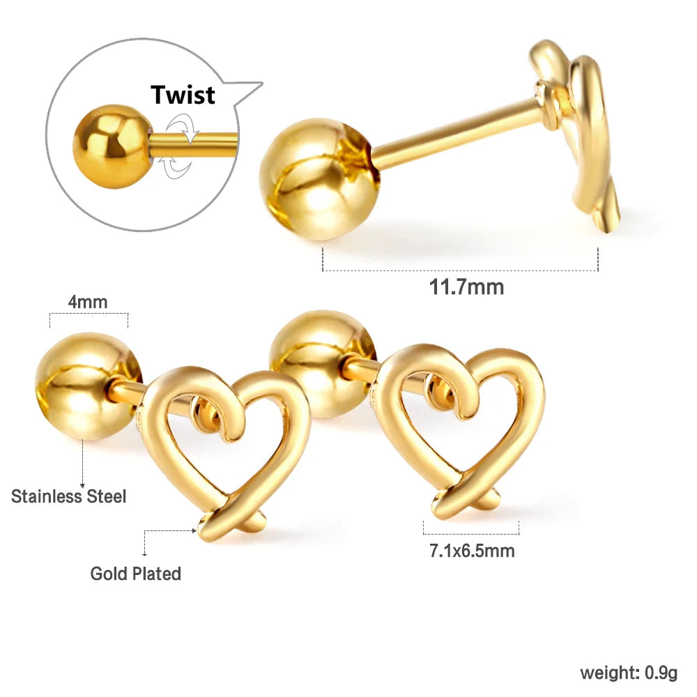 LUXUSTEEL Mini Cute Stud Earrings – Stainless Steel Heart, Butterfly, Rabbit Designs for Women & Girls | Helix & Cartilage Piercing Jewelry