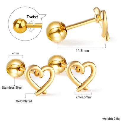 LUXUSTEEL Mini Cute Stud Earrings – Stainless Steel Heart, Butterfly, Rabbit Designs for Women & Girls | Helix & Cartilage Piercing Jewelry