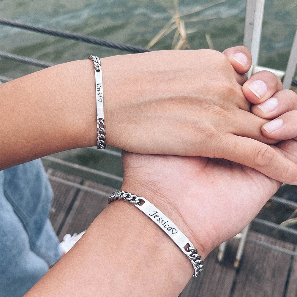 Personalized 2pcs Couple Bracelets – Custom Name Titanium Steel with 18K Gold Plating