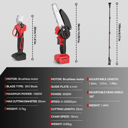 ONEVAN PowerTrim Pro™ — 3-in-1 Cordless Chainsaw & Pruning Shears (3500W, Brushless Motor)