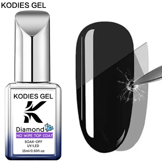 KODIES GEL Super Shine Diamond Top Coat – No-Wipe UV/LED Gel Sealer for Salon-Quality Finish | Long-Lasting Gloss Gel Polish