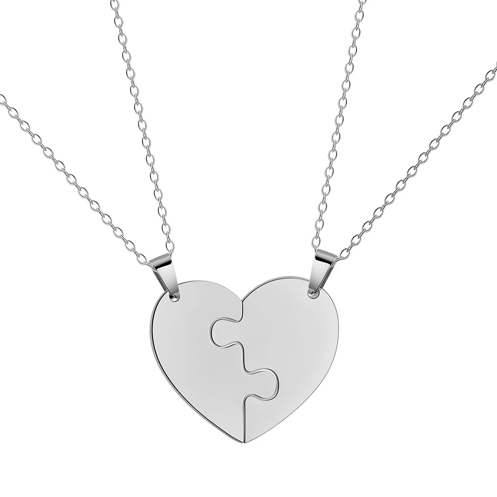 Dreamtimes Love Heart Puzzle Pendant Necklace 2/3/4/5/6 Pieces Stainless Steel Women Men Jewelry Lover Family Friends Gifts