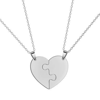 Dreamtimes Love Heart Puzzle Pendant Necklace 2/3/4/5/6 Pieces Stainless Steel Women Men Jewelry Lover Family Friends Gifts