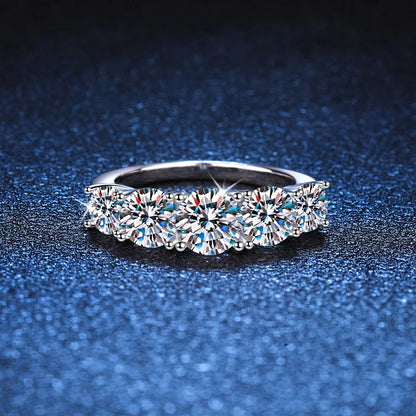 LustraLux™ 18K Gold-Plated 3.6CT Moissanite Ring – 5 Stone S925 Sterling Silver Wedding Band | Certified GRA Diamond Shine
