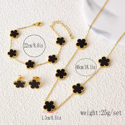 BloomFlip™ Reversible 5-Petal Flower Jewelry Set – Stainless Steel Necklace, Bracelet & Earrings (2-in-1 Wear)