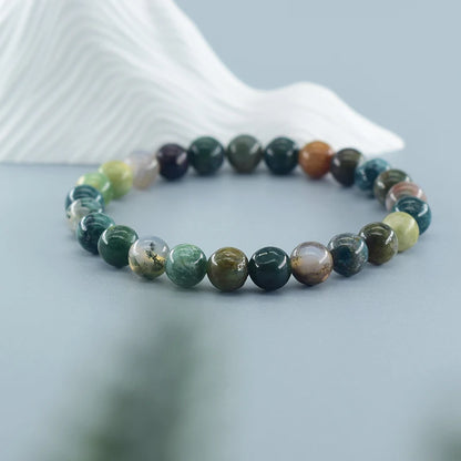 Indian Agate Natural Stone Bead Bracelet – Colorful Crystal Healing Strand for Women | Energy, Balance & Yoga Gift Jewelry
