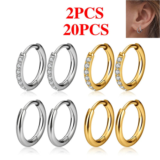 2–20PCS G23 Titanium Hoop Earrings – Hypoallergenic CZ Hinged Nose & Ear Rings for Tragus, Helix, Cartilage & Daith Piercings