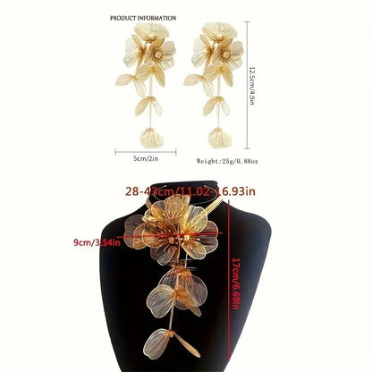 Best Lady™ 3-Piece Vintage Floral Rhinestone Jewelry Set – Handmade Party Statement Necklace, Earrings & Ring