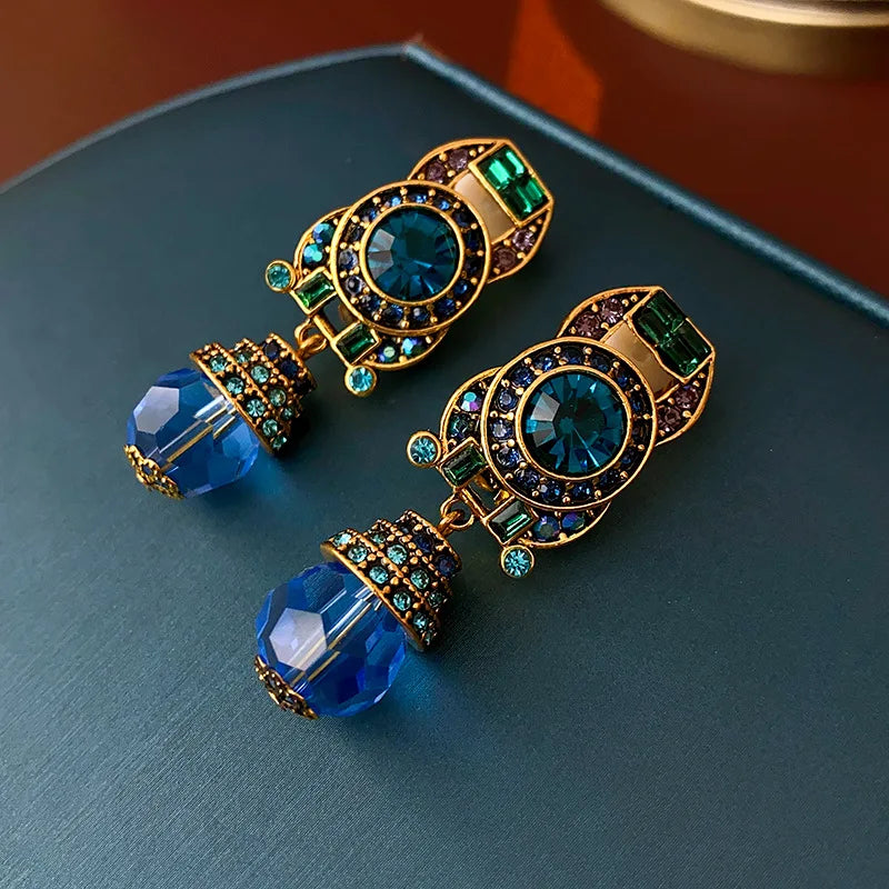 Bluey Rhinestone Crystal Clip Earrings – Medieval Vintage Sparkle Charms for Women