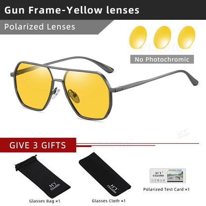 CLLOIO™ Anti-Glare Photochromic Polarized Driving Sunglasses – Day & Night Vision | Aluminum Alloy Frame | UV400 Protection