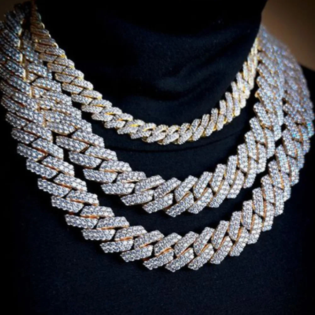 Iced Out Prong Cuban Link Chain – 2 Row AAA Rhinestones | 13/14/20mm | Men's Hip Hop Necklace