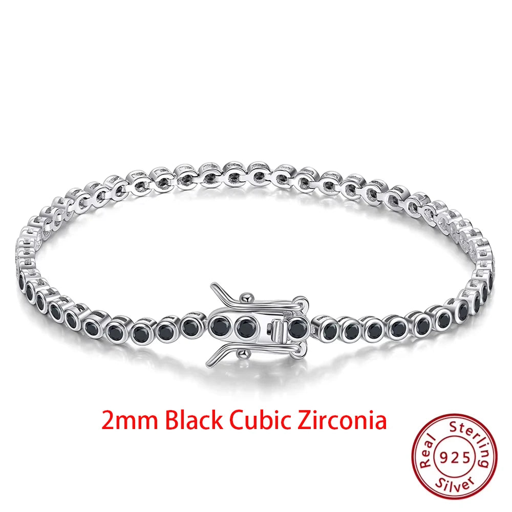 Rinntin 925 Sterling Silver Tennis Bracelet – Luxury Clear Zirconia Chain for Women (1.5/2/3mm Options)