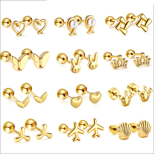 LUXUSTEEL Mini Cute Stud Earrings – Stainless Steel Heart, Butterfly, Rabbit Designs for Women & Girls | Helix & Cartilage Piercing Jewelry