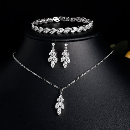 ZAKOL Luxury Zirconia Leaf Bridal Jewelry Set – Elegant Necklace, Earrings, Ring & Bracelet for Weddings