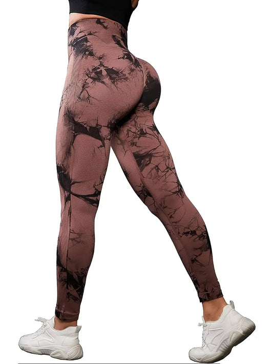 SculptWave™ Tie Dye Seamless Scrunch Leggings – High-Waist Butt-Lifting Yoga Pants for Women