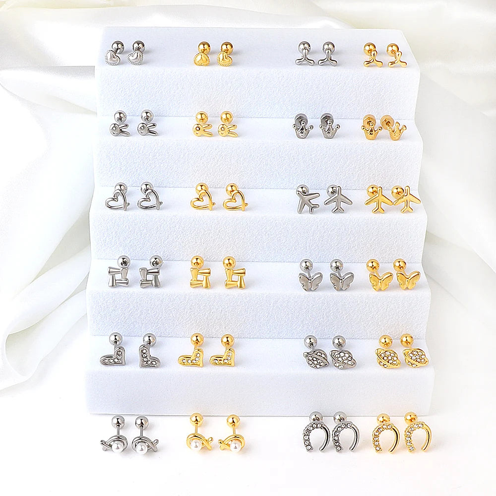 LUXUSTEEL Mini Cute Stud Earrings – Stainless Steel Heart, Butterfly, Rabbit Designs for Women & Girls | Helix & Cartilage Piercing Jewelry