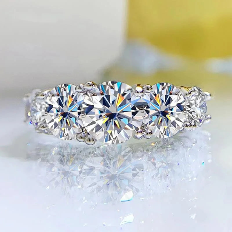 LustraLux™ 18K Gold-Plated 3.6CT Moissanite Ring – 5 Stone S925 Sterling Silver Wedding Band | Certified GRA Diamond Shine