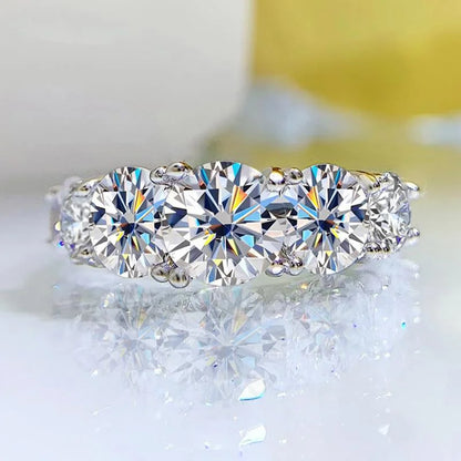 LustraLux™ 18K Gold-Plated 3.6CT Moissanite Ring – 5 Stone S925 Sterling Silver Wedding Band | Certified GRA Diamond Shine