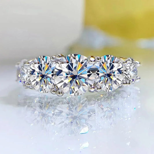 LustraLux™ 18K Gold-Plated 3.6CT Moissanite Ring – 5 Stone S925 Sterling Silver Wedding Band | Certified GRA Diamond Shine