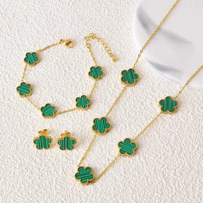BloomFlip™ Reversible 5-Petal Flower Jewelry Set – Stainless Steel Necklace, Bracelet & Earrings (2-in-1 Wear)