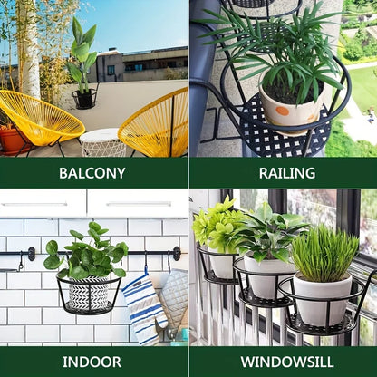 SkyBloom™ Hanging Metal Flower Pots (Set of 3) – Iron Art Planters with Hooks for Balcony & Fence