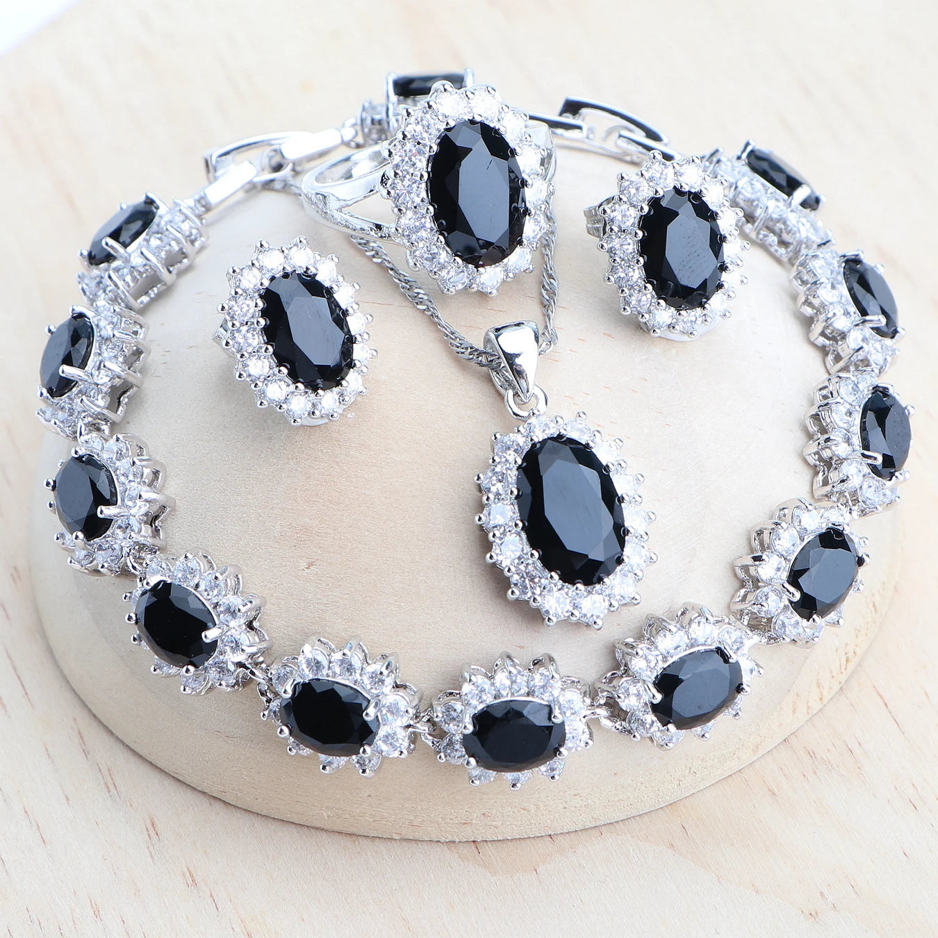 Celestial Blue Bridal Set – 925 Sterling Silver Wedding Jewelry with Blue Zirconia Stones
