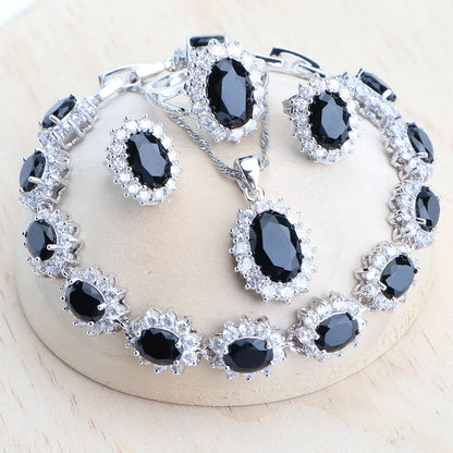 Celestial Blue Bridal Set – 925 Sterling Silver Wedding Jewelry with Blue Zirconia Stones