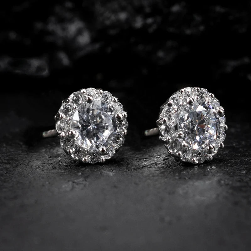 Huitan™ Cubic Zirconia Stud Earrings – Elegant Silver Tone Couple Set for Men & Women