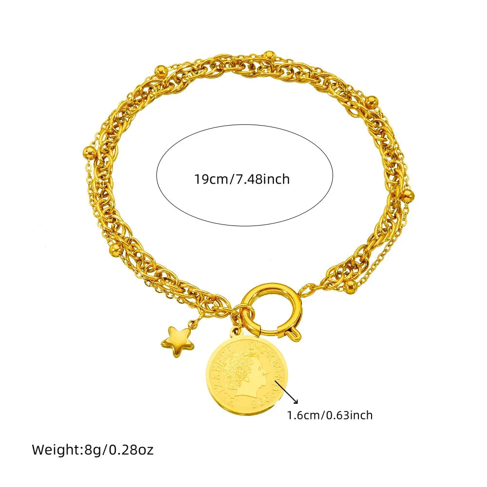 DIEYURO™ Golden Star Portrait Coin Jewelry Set – Necklace, Earrings & Bracelet