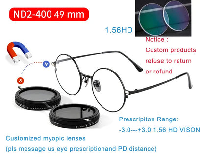 Custom Magnetic Clip-On ND9 Adjustable Dimming Sunglasses – For Myopia Glasses | Anti-Glare, Polarized, UV400 Protection