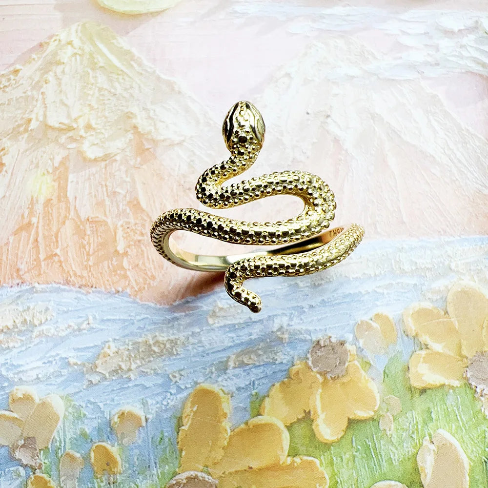 GoldenEmbrace™ 925 Sterling Snake Ring – Romantic European Style Jewelry