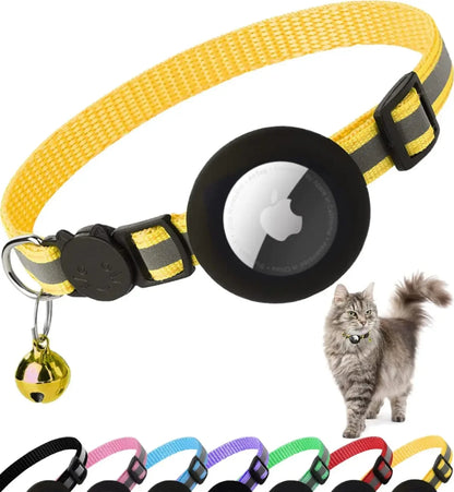 Reflective Breakaway Cat Collar with AirTag Holder & Bell – Safe, Stylish, and Smart Tracking