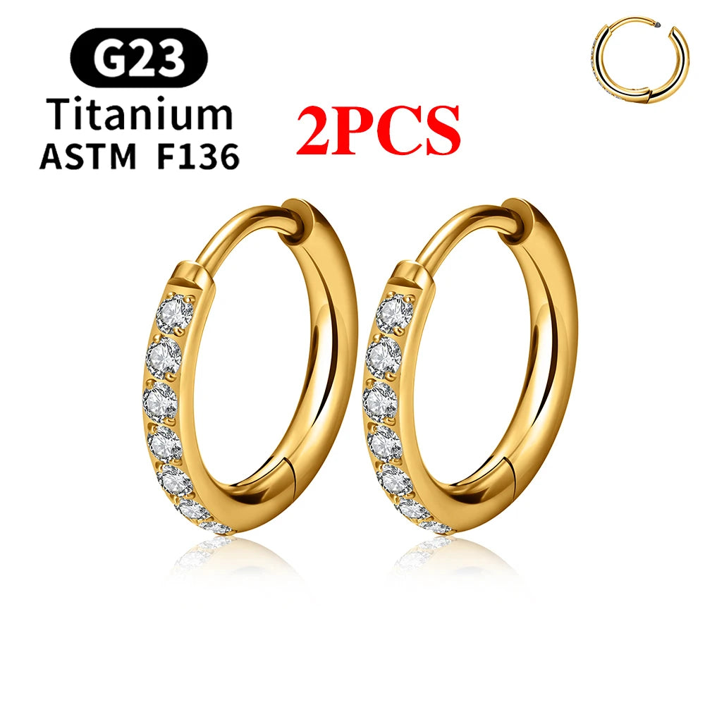 2–20PCS G23 Titanium Hoop Earrings – Hypoallergenic CZ Hinged Nose & Ear Rings for Tragus, Helix, Cartilage & Daith Piercings